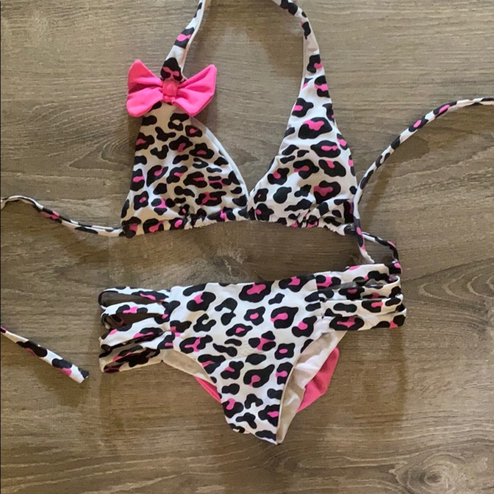 Leopard bow back bottom bikini